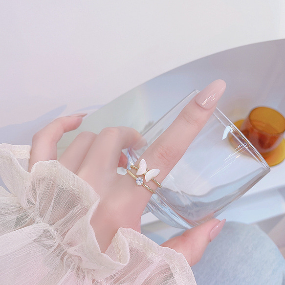 【即日発送】【夏新作】韓国ファッション 上品蝶々指輪2点セット　フリーサイズ　ゴールドアクセサリー　-1030 9枚目の画像