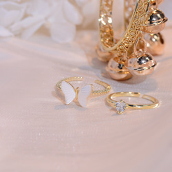 【即日発送】【夏新作】韓国ファッション 上品蝶々指輪2点セット　フリーサイズ　ゴールドアクセサリー　-1030 8枚目の画像