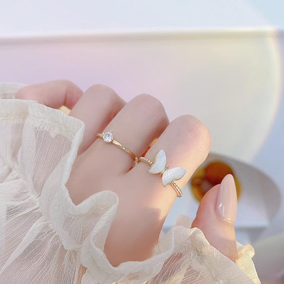 【即日発送】【夏新作】韓国ファッション 上品蝶々指輪2点セット　フリーサイズ　ゴールドアクセサリー　-1030 14枚目の画像