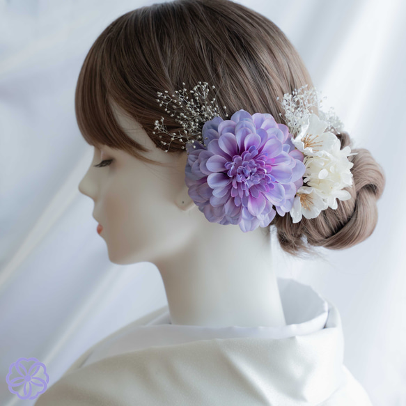 髪飾り　桜と紫陽花の髪かざり　パープルグラデーション　成人式　卒業式　結婚式　振袖　着物　和装　ヘアアクセサリー 1枚目の画像