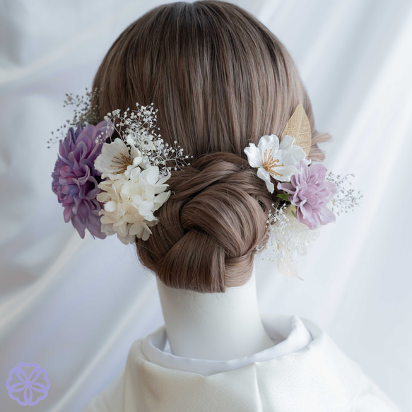 髪飾り　桜と紫陽花の髪かざり　パープルグラデーション　成人式　卒業式　結婚式　振袖　着物　和装　ヘアアクセサリー 2枚目の画像
