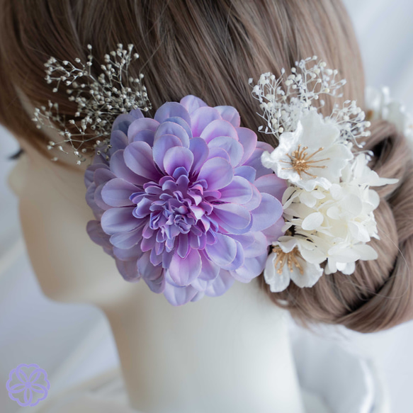 髪飾り　桜と紫陽花の髪かざり　パープルグラデーション　成人式　卒業式　結婚式　振袖　着物　和装　ヘアアクセサリー 6枚目の画像