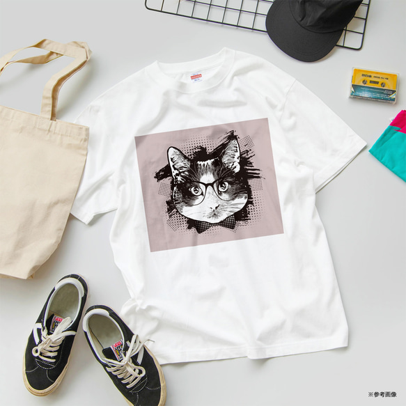 ハチワレ猫のアートTシャツ 全12色 XS〜3XLサイズ 選べる生地・ビッグシルエット（グランジ） 5枚目の画像