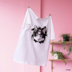 ハチワレ猫のアートTシャツ 全12色 XS〜3XLサイズ 選べる生地・ビッグシルエット（グランジ） 6枚目の画像