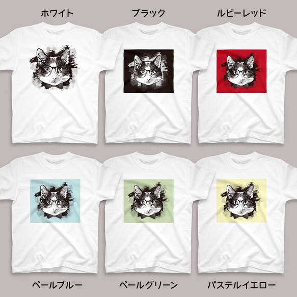 ハチワレ猫のアートTシャツ 全12色 XS〜3XLサイズ 選べる生地・ビッグシルエット（グランジ） 3枚目の画像