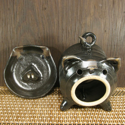 陶器 ブタの蚊遣りセット ミニサイズ　黒＋茶 ２【220509】 3枚目の画像