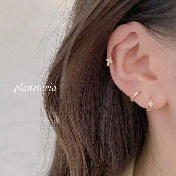 silver925 ミニフープピアス ゴールド CZダイヤ 18kgp ピアス（フープ