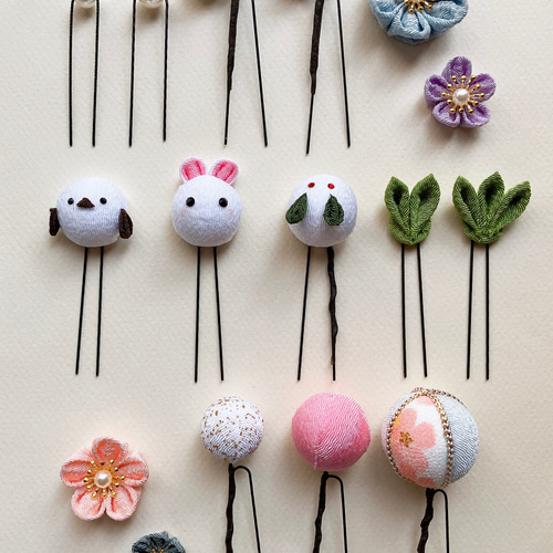 桜とパールの髪飾り 大サイズ＊色、ご相談ください○つまみ細工