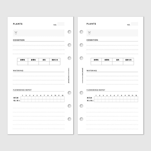 システム手帳リフィル《バイブルサイズ》植物の育て方記録に◎（簡易タイプ）ガーデニング・観葉植物【CBBI_CL24】 2枚目の画像