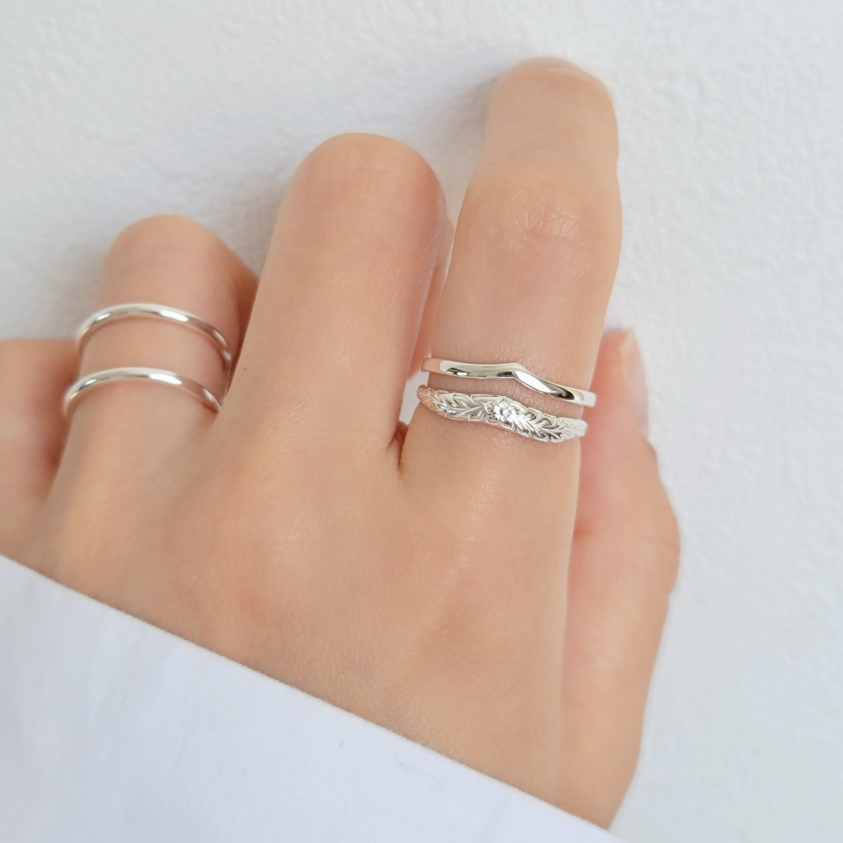 二連　レイヤード　ハワイアン　マイレ　シルバーリング