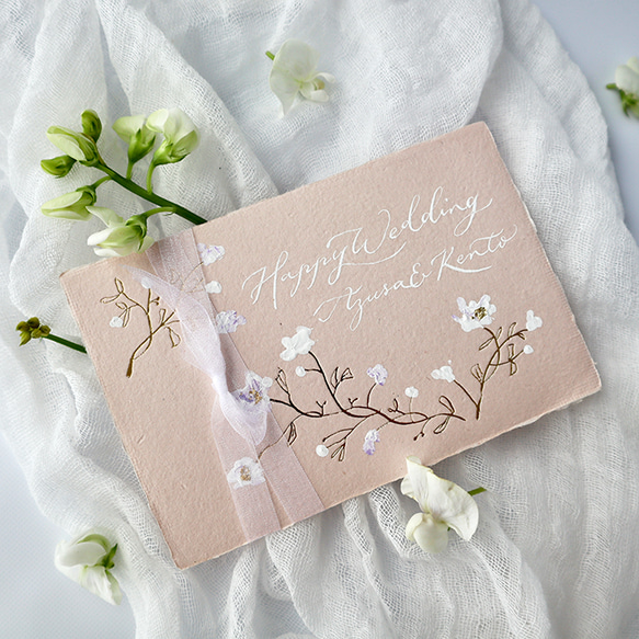 手書文字入れ付きカード | 白煌花 (薄紅) | 柔らかな風合いの桜の草木染ハンドメイドペーパー | 記憶に残る一枚を 1枚目の画像