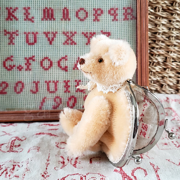 がらくたざっくテディベア/13cm大切なモノを守ってくれる口金（がま口