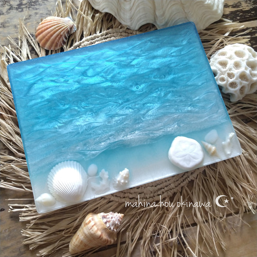 『okinawaの海を感じる』オーシャンレジンアート／杉板30×60 okinawaの海を感じる』オーシャンレジンアート／杉板30×60cm