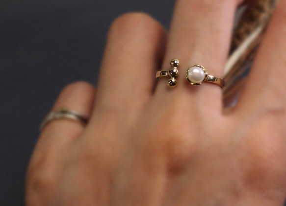 小品系列-小珍珠開口黃銅戒 第2張的照片