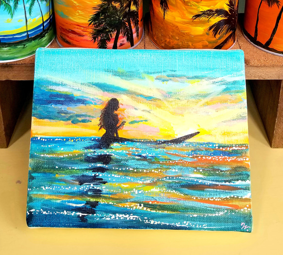 アクリル画　風景画　海の絵　サーフィン