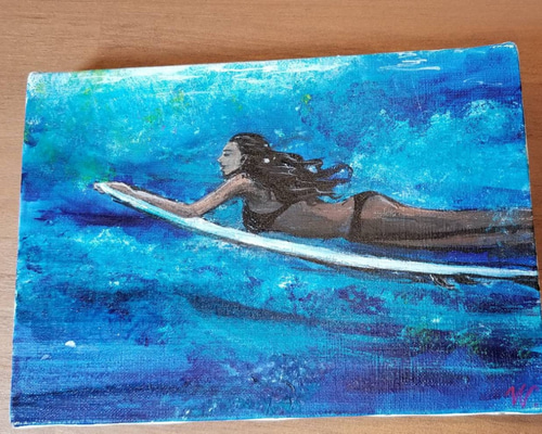 アート feeling 絵画 サーフィン サーフガール 海の絵 絵画 W