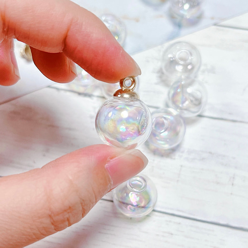 8個】【オーロラクリア】ガラスドーム ガラスボール チャーム 片穴