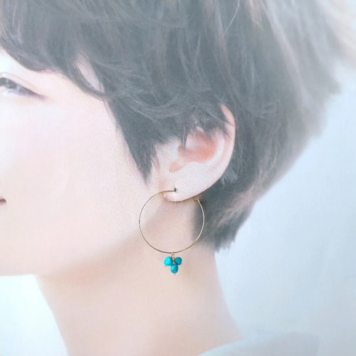 スリーピングビューティーターコイズのピアス 14kgfワイヤーラップ