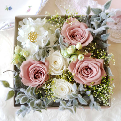 再販☆結婚祝い　記念日フラワーギフト☆プリザーブドフラワー　バラ　モーブピンクBOXデザイン 5枚目の画像