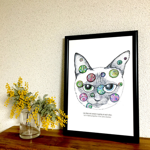 シャム猫とシャボン玉 アートポスター イラスト A4/B4/A3サイズ