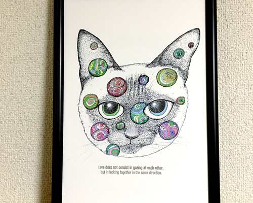 猫ちゃんのくり抜きシルエット❤水彩画風水玉シャボン玉のバッグチャーム c505b7c994b647f8d8334a731a6756