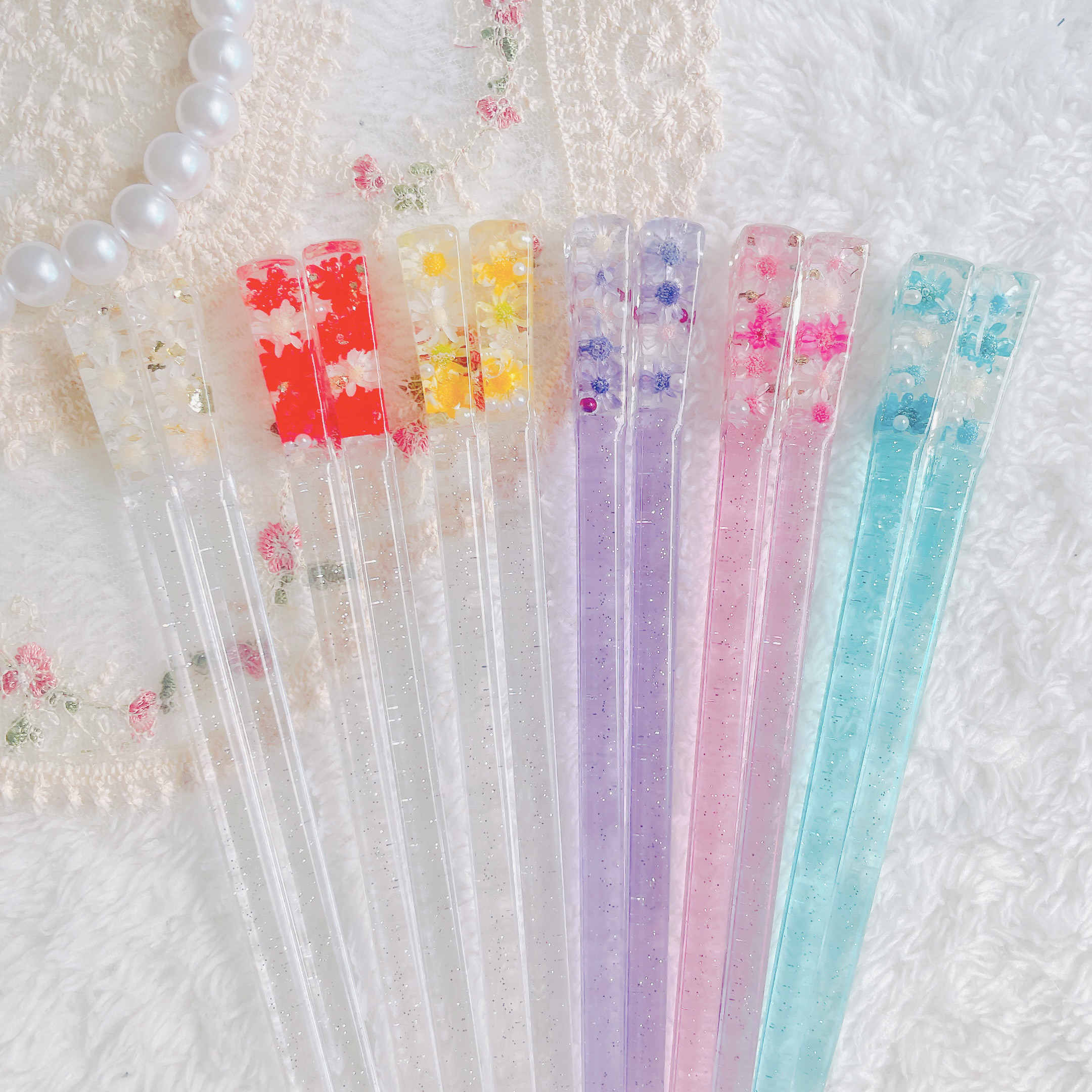 NO.101 デルフィニウム＆ミモザ✨固まるハーバリウム箸置き2個set NO.101 デルフィニウム＆ミモザ✨固まるハーバリウム箸置き2個set