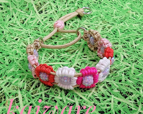 パラコードリード＆首輪ハーフチョークピンクフラワー№066