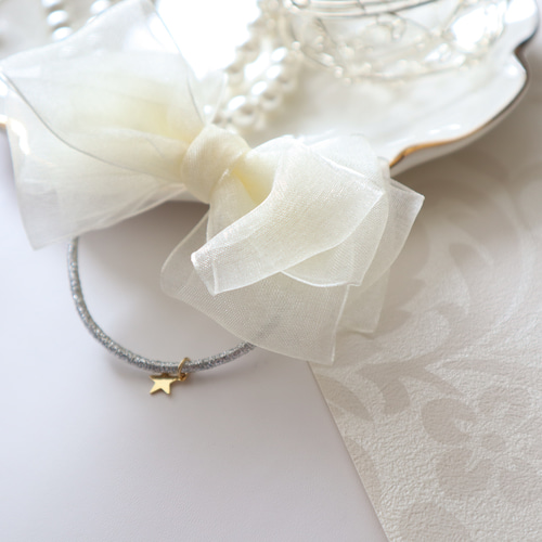 再販多数】ふわふわオーガンジーリボンヘアゴム キッズ ヘア ゆめかわ