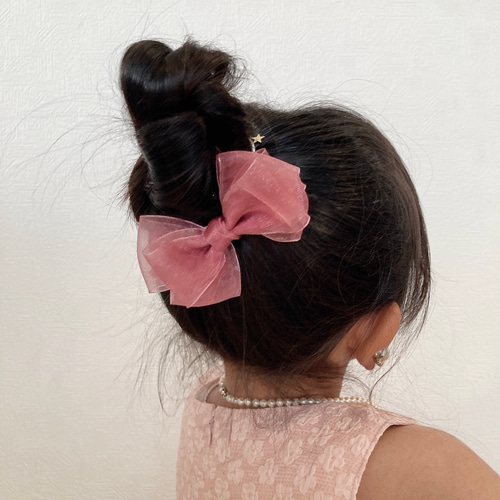 再販多数】ふわふわオーガンジーリボンヘアゴム キッズ ヘア ゆめかわ
