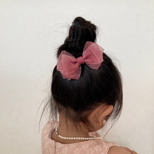 オーガンジーリボン ヘアゴム ピンクの子猫 オーガンジーリボン ヘアゴム ピンクの子猫