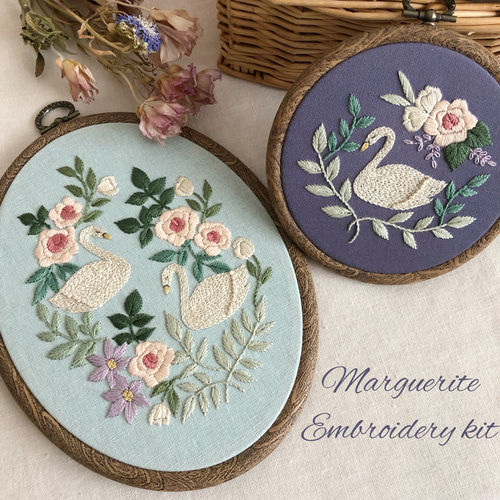 刺繍キット〉白鳥の刺繍ミニフレーム キット Marguerite刺繍教室 刺繍キット〉白鳥の刺繍ミニフレーム キット Marguerite刺繍教室