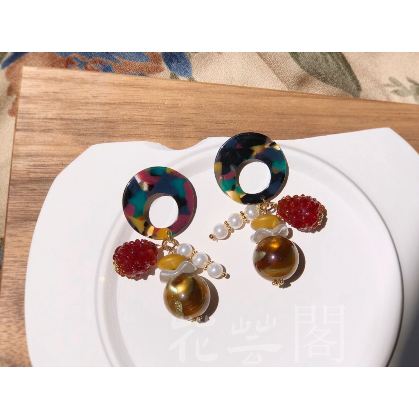 ビンテージ  ガラス チョコレート  耳飾り