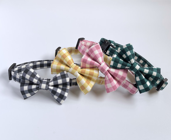 【簡約灰格紋x領結】Cat Collar Ribbon Collar Cat Collar 第5張的照片