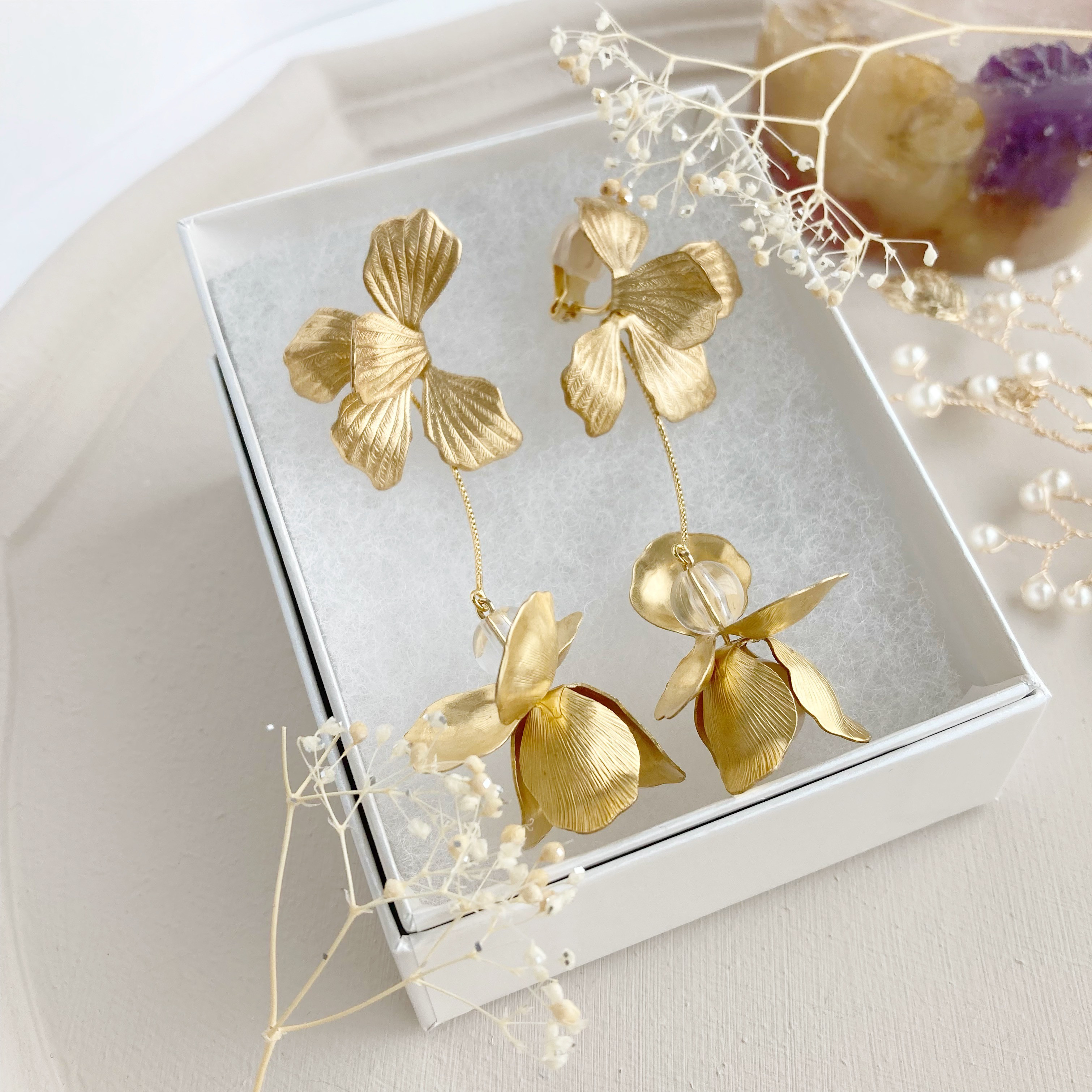 ･:*flower bridal･:*  花びらゆれる <ブライダル2点セット> ヘッドドレス+イヤリング/ピアス