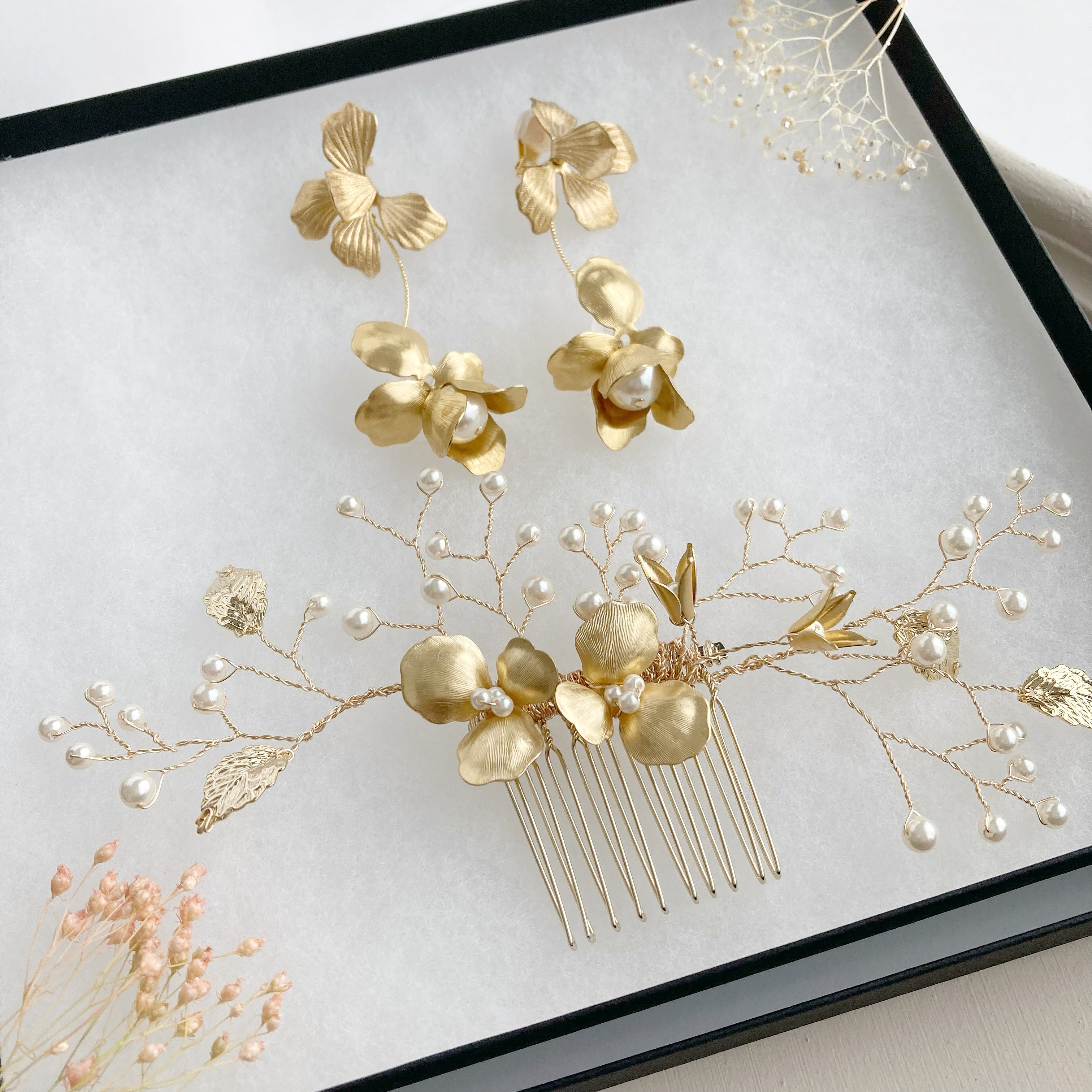 ･:*flower bridal･:*  花びらゆれる <ブライダル2点セット> ヘッドドレス+イヤリング/ピアス