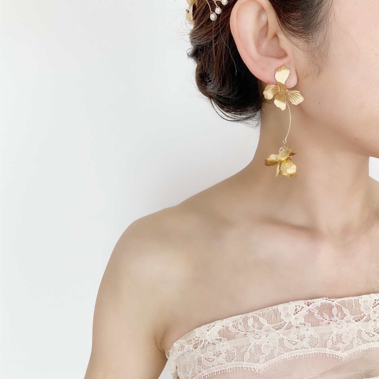 ･:*flower bridal･:*  花びらゆれる <ブライダル2点セット> ヘッドドレス+イヤリング/ピアス