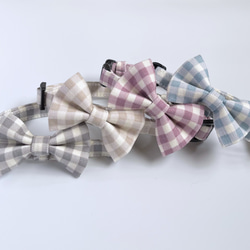 【Dull Pink Check x Bow Tie】Cat Collar Ribbon Collar 貓項圈 第5張的照片