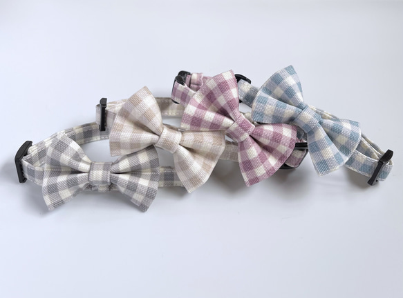 【Dull Pink Check x Bow Tie】Cat Collar Ribbon Collar 貓項圈 第5張的照片