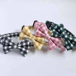 【Dull Pink Check x Bow Tie】Cat Collar Ribbon Collar 貓項圈 第4張的照片