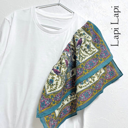 【新作1点物】一枚でインパクト大！インド綿フリル ドッキングTシャツ コバルトブルー 4枚目の画像