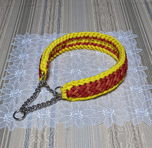 パラコード ハーフチョークチェーンタイプ 3色編み込みの首輪 大型犬