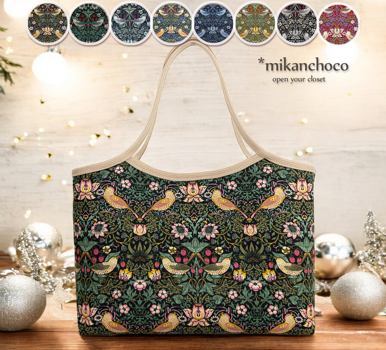 8色から◆選べるいちご泥棒柄◆容量たっぷり大きめトートバッグ 6,106円