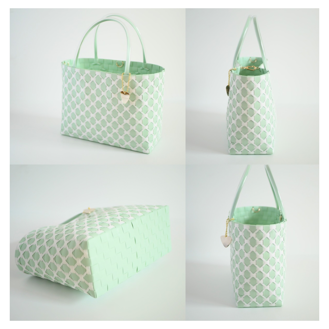 【メルマガ・Creema公式インスタ掲載】ダイヤ柄ミントグリーンM　2WAYプラカゴバッグ　プラカゴ　かごバッグ　浴衣