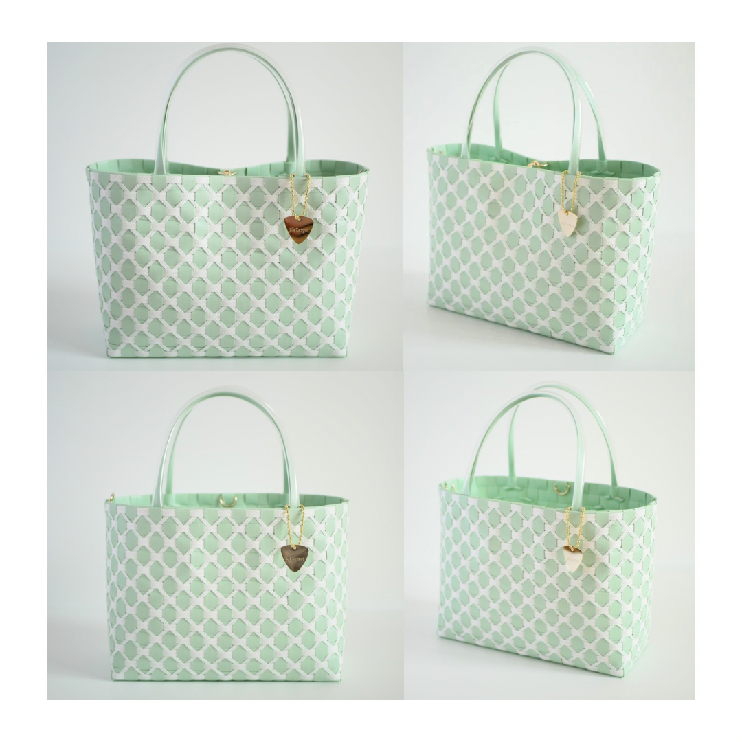 【メルマガ・Creema公式インスタ掲載】ダイヤ柄ミントグリーンM　2WAYプラカゴバッグ　プラカゴ　かごバッグ　浴衣