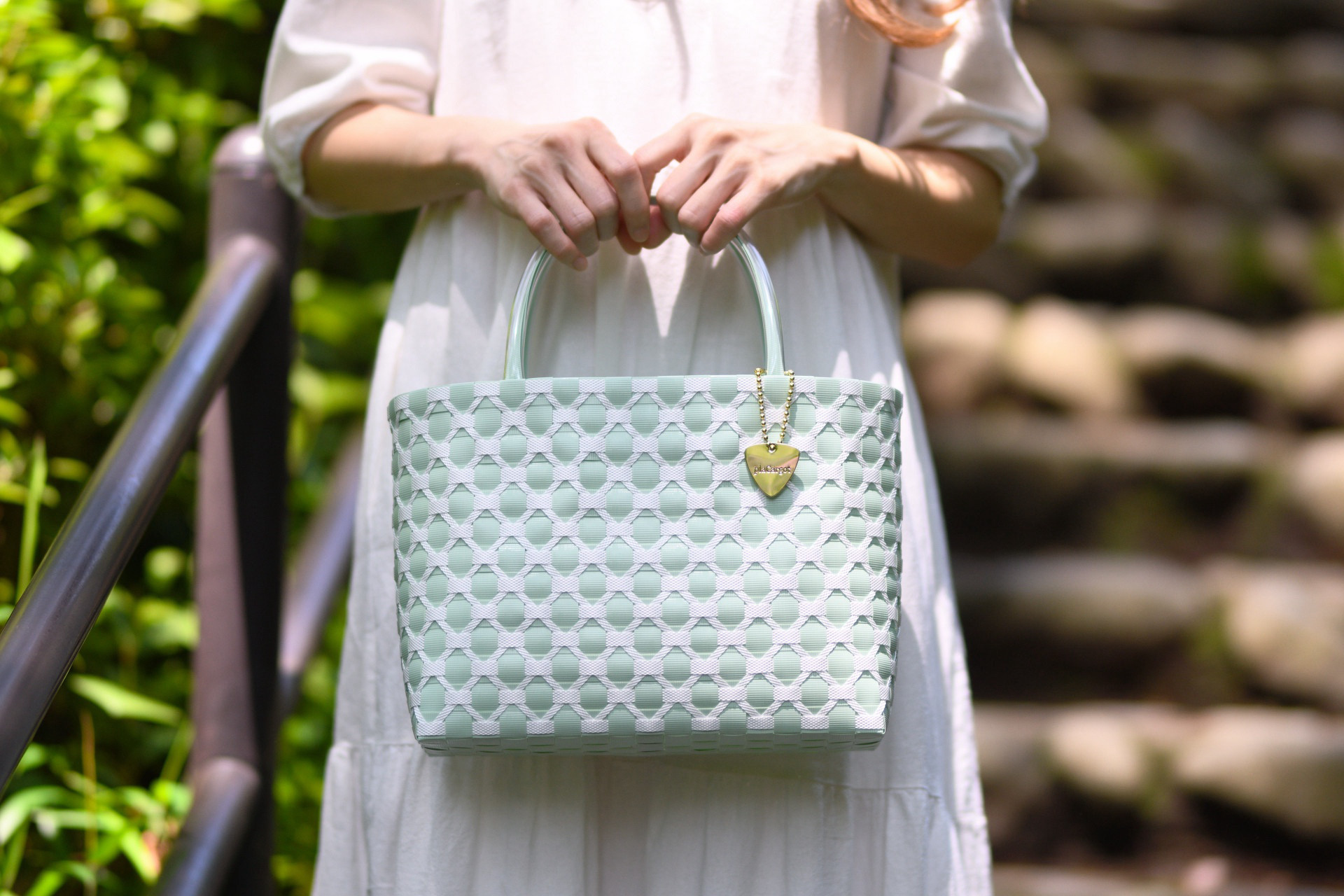 【メルマガ・Creema公式インスタ掲載】ダイヤ柄ミントグリーンM　2WAYプラカゴバッグ　プラカゴ　かごバッグ　浴衣