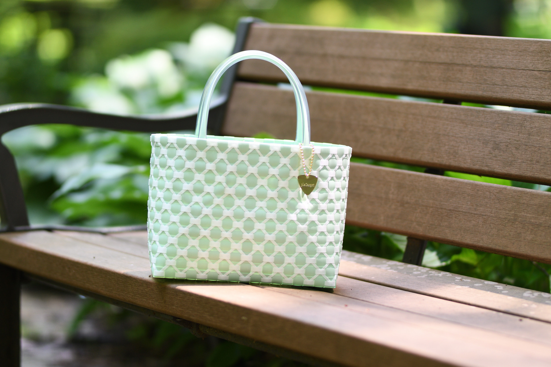 【メルマガ・Creema公式インスタ掲載】ダイヤ柄ミントグリーンM　2WAYプラカゴバッグ　プラカゴ　かごバッグ　浴衣