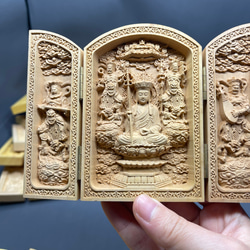 高品質  地蔵様  地蔵菩薩  三開仏  木彫仏像 2枚目の画像