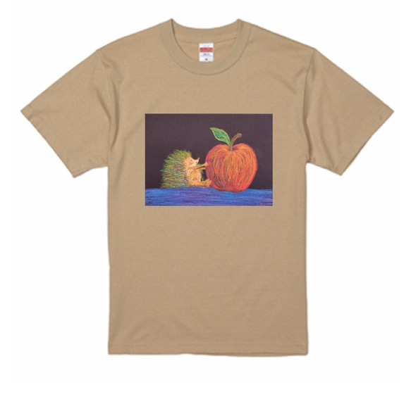 ハリネズミさんのTシャツ5.6ozライトベージュ 1枚目の画像