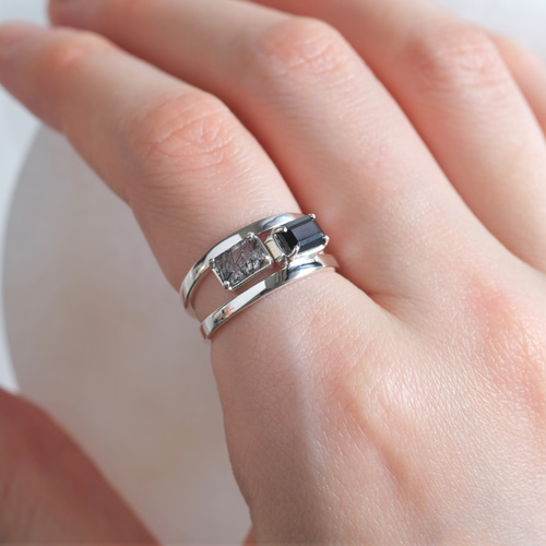 Rectangle ring ブラックスピネル 天然石シルバーリング silver925