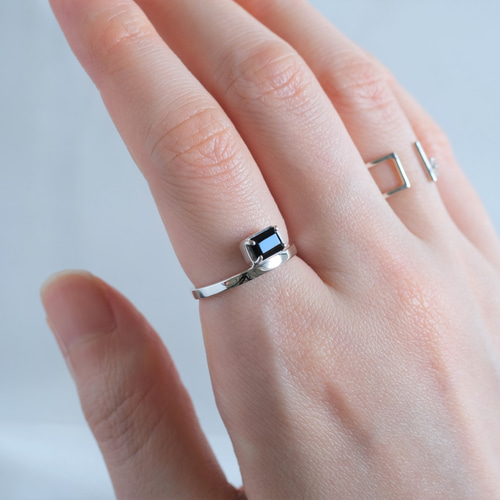 Rectangle ring ブラックスピネル 天然石シルバーリング silver925